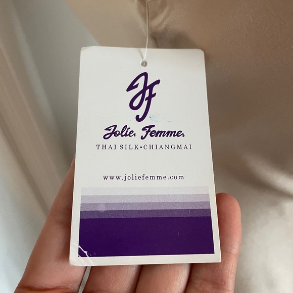 Authentic Thai Silk and Lace Slip Dress Light Pink Beige Cream - Picture 4 of 5